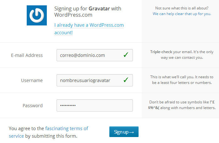 crear perfil wordpress