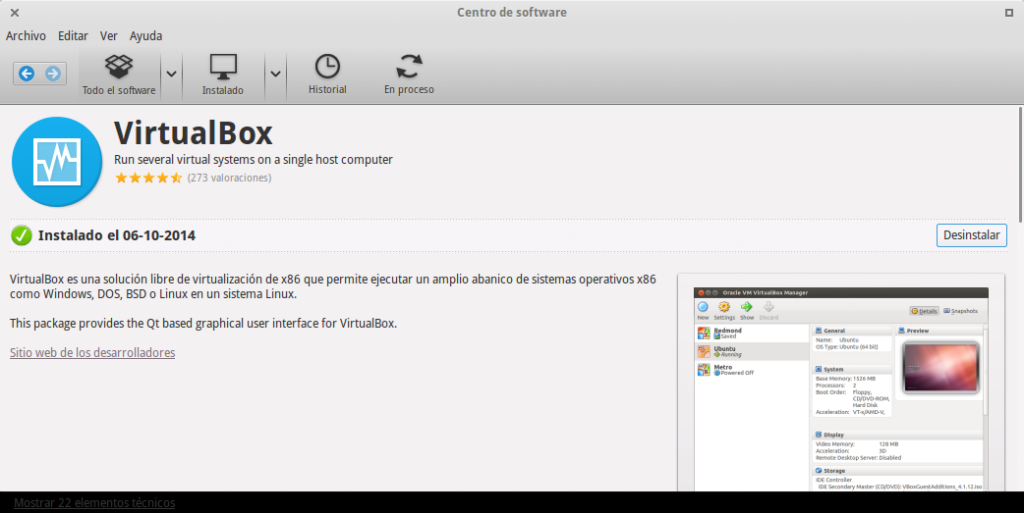 virtualbox centro de software de ubuntu