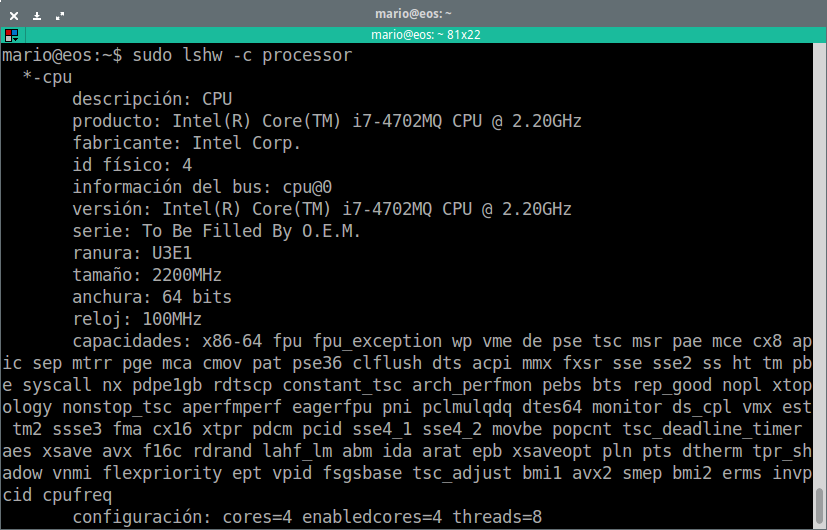 información cpu linux 7