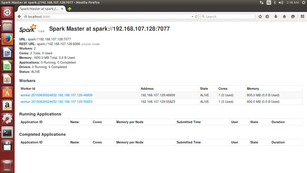 apache spark master cluster web panel
