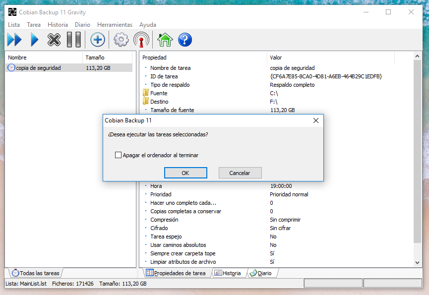 de seguridad periódicas en Windows a disco duro externo Cobian Backup