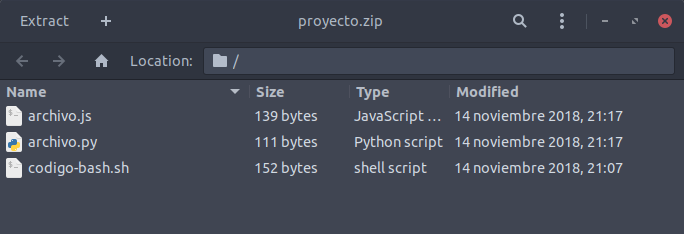 Archivo comprimido código Python, JavaScript y Bash